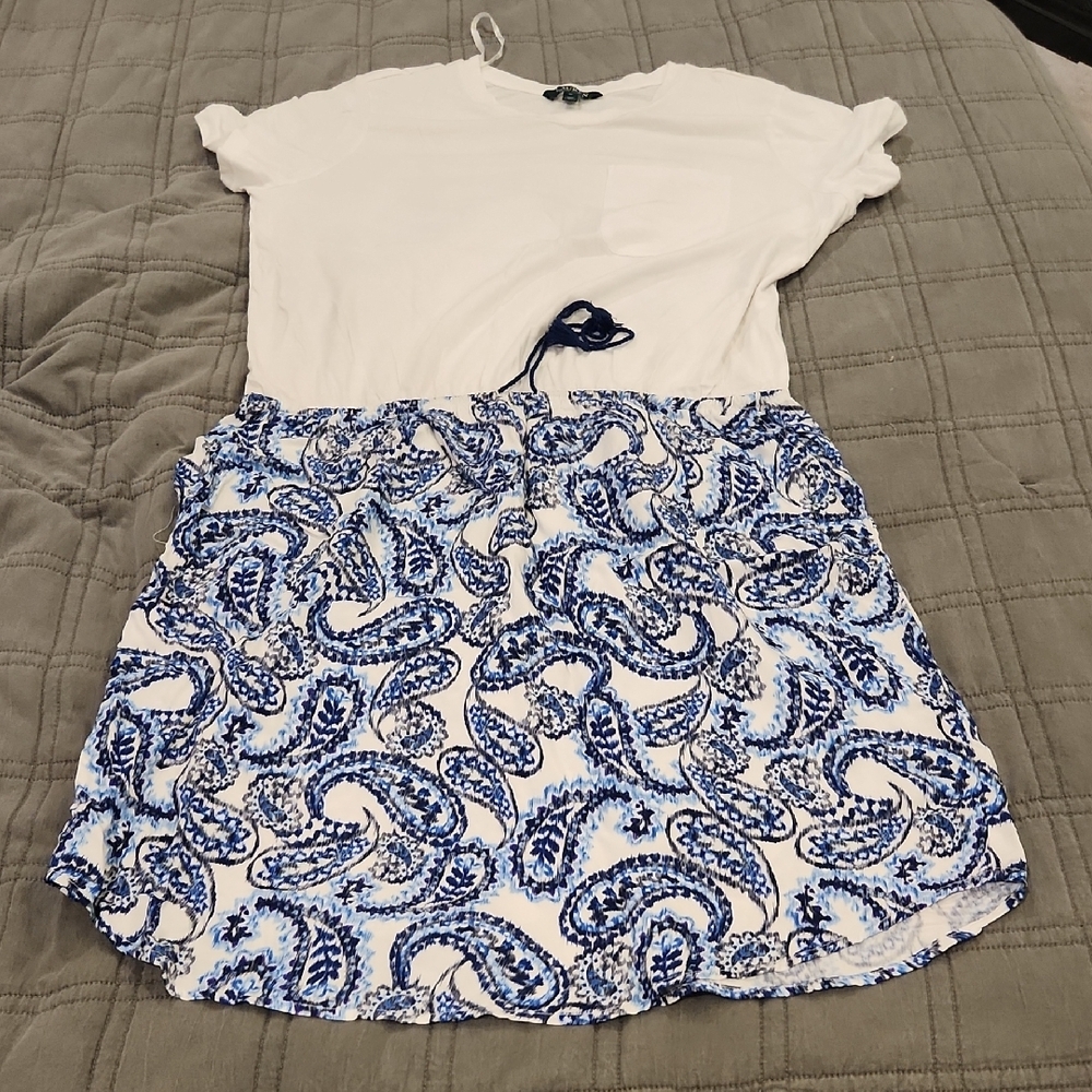 Lauren Ralph Lauren White and Blue Paisley Midi Dress Size 1X!